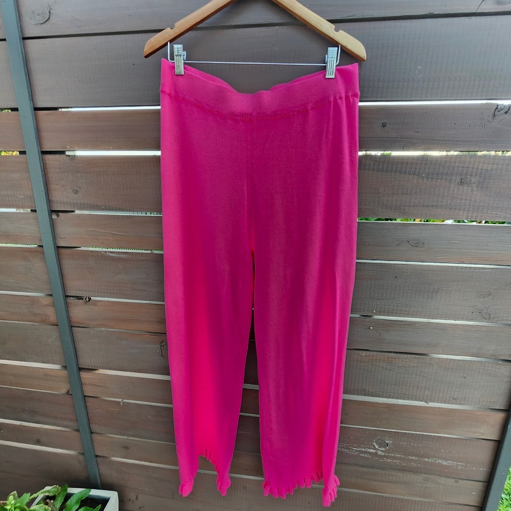 Marc Lauge Jody Frill Wide Leg Pants XXL Bright Pink Knit Ruffle Hem‎ Lounge
